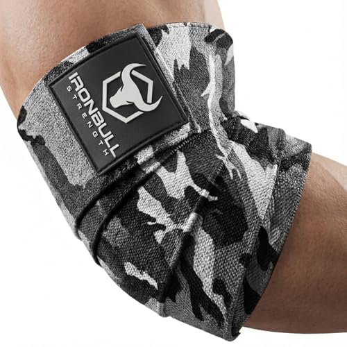 Elbow Wraps for Weightlifting (1 Pair) - 50" Elastic Elbow Braces for Weight Lifting - Elbow Support for Bench Press, Powerlifting, Fitness, & Gym Workout - Gym Elbow Straps Weightlifting - Elbow Compression Strap Brace - color: Camo/White