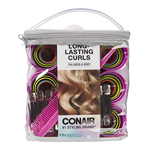 Conair Magnetic Hair Rollers, Curlers in Assorted Sizes and Colors, Rollers Curler Set with Comb Clips Included, 75-Piece - color: Rainbow