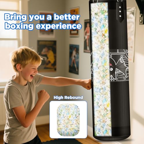 Kids Punching Bag Set, 2.75ft Filled Heavy Bag Kickboxing Bag with 2KG Sponge & 6oz Gloves, Hanging Boxing Bag for Kids Youth Boxing, MMA, Muay Thai, Karate, Martial Art, Home Gym Training - style: Bats