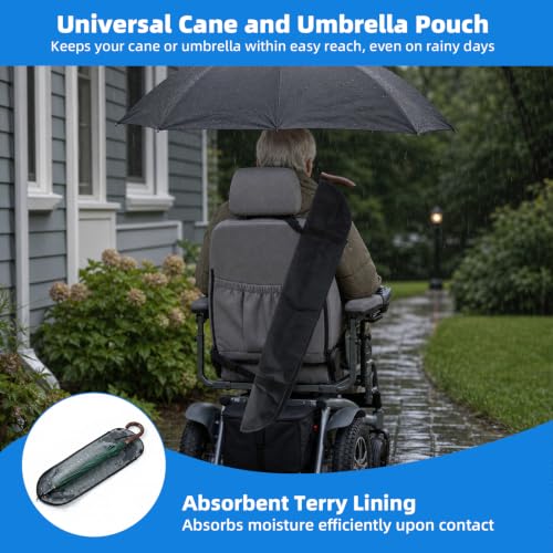 Cane Holder for Walker & Scooter, Waterproof Cane Storage Bag (33.5 x 5.9") | Absorbent Terry Lining, Adjustable Strap, Holds Canes/Umbrellas Up to 33.5", Durable Oxford Shell with Quick-Dry, Easy-Clean - size: 33.5" x 5.9"