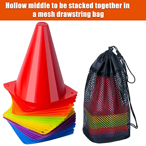 7 Inch Soccer Cones, 24 Pack Cones Sports Training Agility Field Marker Plastic Cones for Skating Basketball Football Practice Drills, Indoor Outdoor Activity Events Games Obstacle Course - 6 Colors