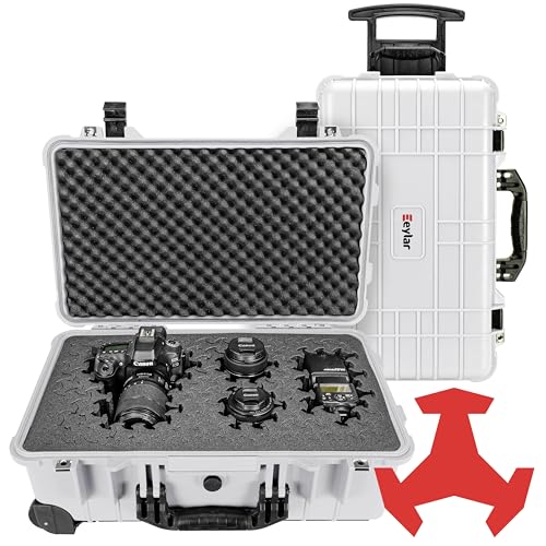 Eylar 22" Carry-On Roller Hard Case With Ragar Reconfigurable & Reusable XP Crosslink Foam, Waterproof, Shockproof For Equipment, Drones And Cameras, TSA Standard (2 Ragar Layers) (White) - color: White