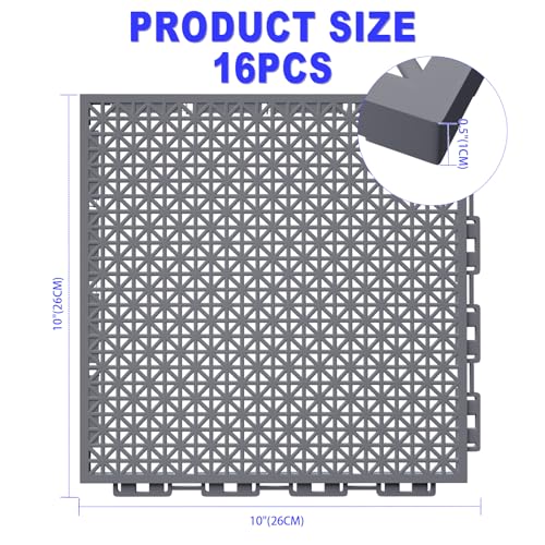 50 PCS Modular Interlocking Cushion Interlocking Floor Tiles with Hole Drainage Mat 10" x 10" Non Slip Pool Deck Mat Outdoor for Drain Deck Pool Patio Shower Kitchen Balcony (Grey) - color: Grey