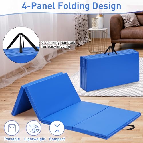 Gymnastics Mat, 3'x6'/4'x6' Thick Folding Kids' Gymnastic Tumbling Mat with Carrying Handles for Home Gym Exercise & Play - color: 3x6FT-Blue