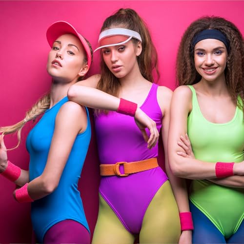 Bememo 24 Pcs Wrist Sweatbands Bulk Sports Wrist Bands for Men Women Breathable Athletic Tennis Wristbands Stretchy Absorbent Cotton Terry for Basketball, Baseball, Gym, Working Out - color: Neon Pink