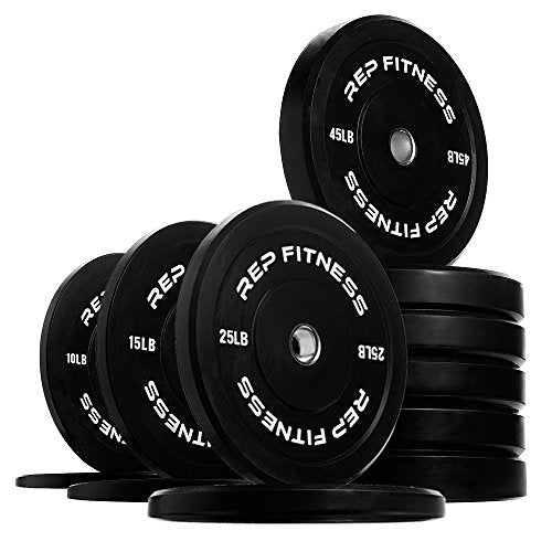 REP Fitness Rubber Bumper Plates, 5Lb to 370 lb Set Pairs, Olympic Standard Weights, Shock Absorbing Low Bounce Design, For Home Gyms, Fitness Centers, Strength Workouts, Barbell Use - style: 370 LB Set
