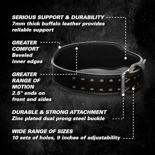 Harbinger 7mm Pro Leather Weightlifting Belt for Squats, Deadlifts, Powerlifting, and Olympic Lifts with Dual-Prong Buckle and Adjustable Fit - size: Medium