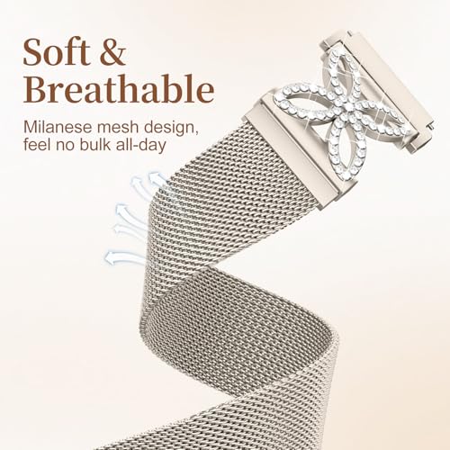 Getino Magnetic Metal Band Compatible with Galaxy Watch 7 Band 6 5 4 FE Active 2 40mm 44mm/Galaxy Watch 5 pro 45mm/Classic, 20mm Floral Dressy Strap for Samsung Watch Bands Women Milanese Mesh Loop - color: Bling Starlight