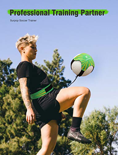 Surpop Soccer/Volleyball/Rugby Trainer, Football Kick Throw Solo Practice Training Aid Control Skills Adjustable Waist Belt for Kids Adults - color: green