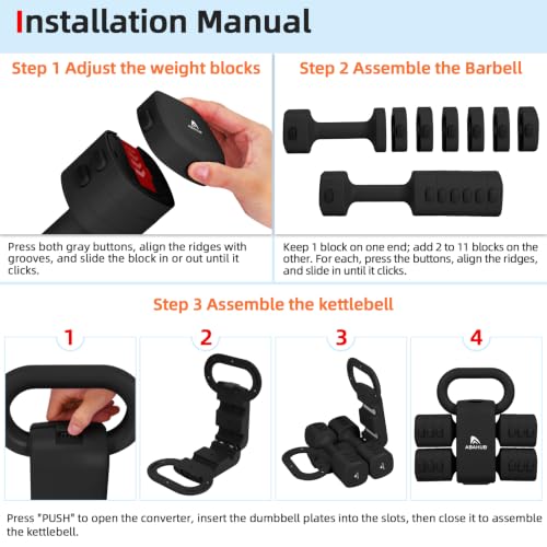 Abahub 2 in 1 Kettlebell & Dumbbell Set for Home Gym, Adjustable Weights Dumbbell Set with Kettlebell Grip Converter, Full Body Workout Kettlebell Set of 2 for Men Women - color: Black