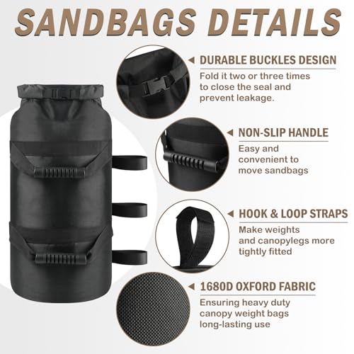 160LBS Canopy Weight Sand Bags Set of 4, No Sand, Black | 1680D Heavy Duty SandBags for Canopy Tent Legs, Pop up Tent Gazebos Weights for Outdoor Patio Umbrellas, Pergolas, Sunshades - size: 160 LBS