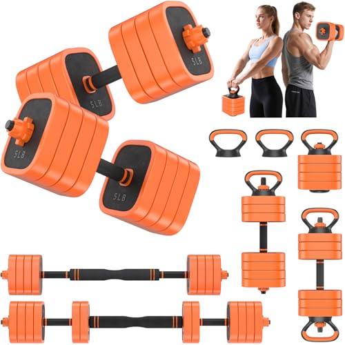 Rendpas Adjustable Dumbbell Set of 2 with Connector, 45/65/85 lbs Free Weights, 4-in-1 Barbell Kettlebell Push Up Stand Home Gym for Men Women - color: 85LB-orange