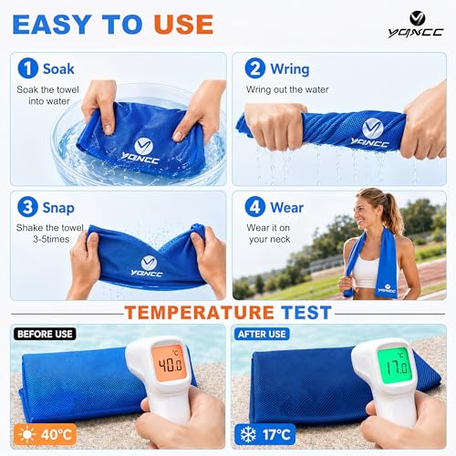 YQXCC 4 Pack Cooling Towels (47"x12"), Ice Cool Neck Towel, Soft Breathable Microfiber for Yoga, Golf, Gym, Running, Camping & Hot Weather - color: Light Blue/Dark Blue/Light Gray/Dark Gray
