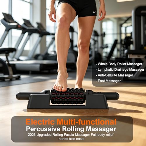 Lymphatic Massager Roller for lymphedema & lipedema, Electric Rolling Percussive Massager With Redlight, 6-Speed Massage Roller for Whole Body Pain Relief & Muscle Recovery & Back/ Arm/Legs&/Calf/Foot
