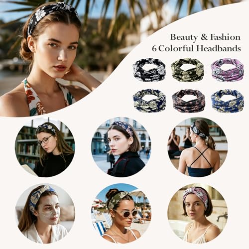 HSEM Wide Headbands for Women 6-Pack – Non-Slip Boho Hair Bands, Thick Elastic Flower Head Bands – Large Knotted Soft Stretchy Sweat Bands for Sports, Yoga, Washing Face, Makeup, Running, Spa - color: X-Colorful-2-9