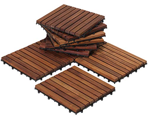 Bare Decor EZ-Floor Interlocking Flooring Tiles in Solid Teak Wood Oiled Finish (Set of 10), Long 9 Slat - size: 10 Tiles (10 sq ft)