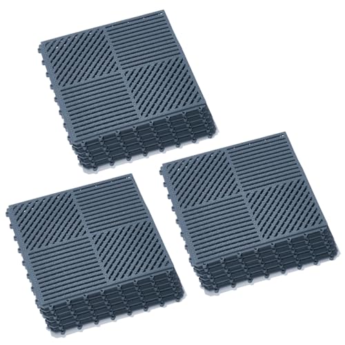 18 Pack Interlocking Drainage Tiles Double Non-Slip Tiles Mat with Drain Holes for Pool, Bathroom, Shower, Pantry, Patio, Boat, Pet Area, 12"×12" Dark Gray - color: Dark Gray, size: 18 Pack (12"L x 12"W x 0.4"Th)