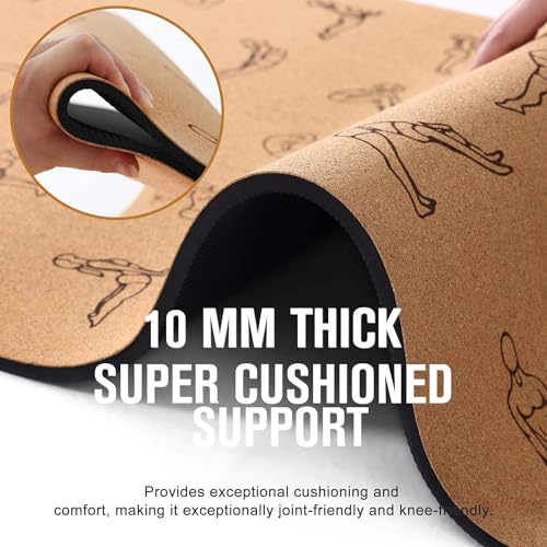 Umineux Cork Yoga Mat 1/4 & 2/5 Inch Thick 72 x 26 in | Thick Cork and TPE Non Slip Yoga Mats for Women Men, Sweat Proof, Sustainable, Great for Hot Yoga & Workouts - color: Print, size: 10MM