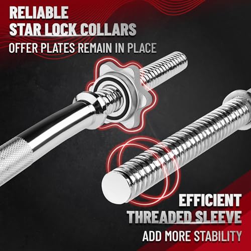 Yes4All Standard Straight Barbell 60" & EZ Curl Bar 47", Capacity 200 to 480 LB, Weight Bar 1" to 2" Diameter - Star Lock Collars, Rubber Ring, Barbell Spins Included for Deadlifts & Squats - color: C. 1" Curl Bar - Chrome, style: B. Curl Bar 1"