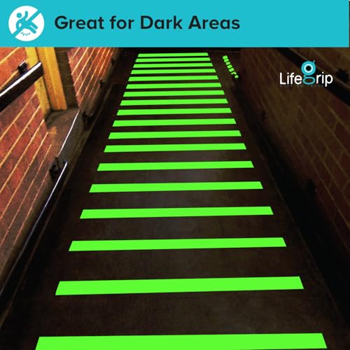 LifeGrip Anti Slip Traction Tape with Glow in Dark Green, 2 Inch x 38 Feet - Best Grip, Friction, Abrasive Adhesive for Stairs, Tread Step, Indoor and Outdoor, Luminous Green (2 inch X 38 feet) - color: All Glow in the Dark, size: 2" X 38'