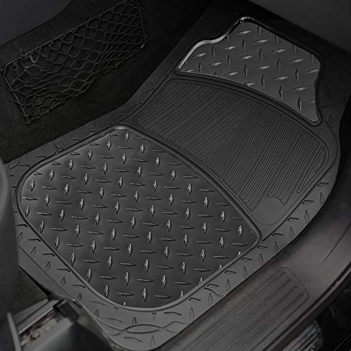 FH Group Automotive Floor Mats - Heavy-Duty Metallic Rubber Floor Mats for Cars, Universal Fit Full Set, Climaproof Floor Mats, Trimmable Floor Mats for Most Sedan, SUV, Truck Floor Mats Black - color: Black