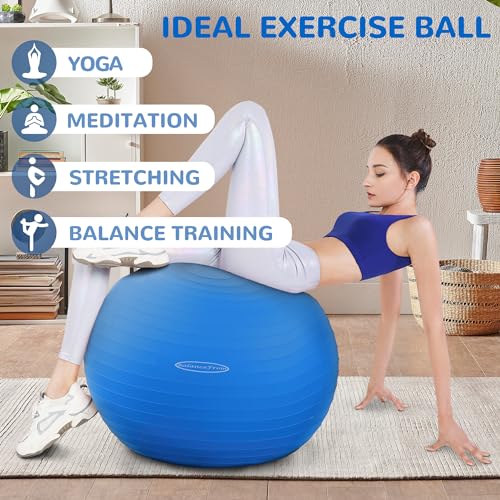 Fitvids Anti-Burst and Slip Resistant Exercise Yoga Fitness Birthing Ball with Quick Pump, 2,000-Pound Capacity, Multiple Colors and Sizes - color: Blue, style: 23-26in (58-65cm), L