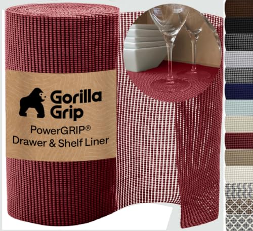 GORILLA GRIP powerGRIP Drawer Shelf and Cabinet Liner, Thick Strong Hold, Non-Adhesive Liners Protect Kitchen Cabinets and Cupboard, Bathroom Drawers, Easy Install, Breathable Mat, 12" x10', Red - color: Red, size: 12" X 10', style: 12" x 10'