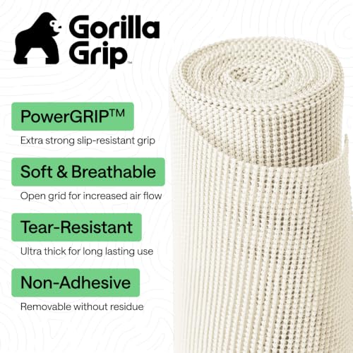 GORILLA GRIP powerGRIP Drawer Shelf and Cabinet Liner, Thick Strong Hold, Non-Adhesive Liners Protect Kitchen Cabinets and Cupboard, Bathroom Drawers, Easy Install, Breathable Mat, 12" x10' Cream - color: Cream, size: 12" X 10', style: 12" x 10'