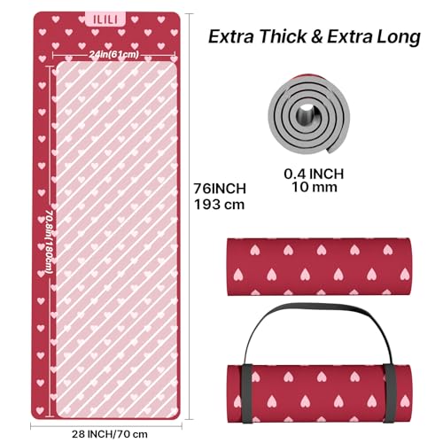 ILILI Yoga Mat 10mm Thick, Suede&TPE Exercise Mat, 76"L*28"W Extra Long, 0.4 Inches Soft and Comfortable, 193*70cm Fitness Mat with Strap, Portable for Yoga, Pilates, Floor Exercise, Home and Outdoor Use, Eco Friendly - color: Rose Pink