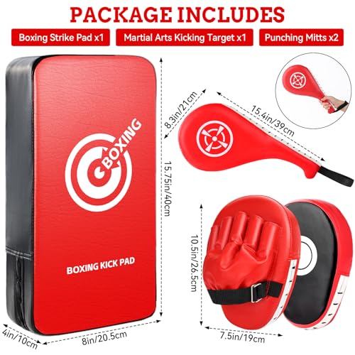 Punching Mitts Kick Pack Set, Boxing Pads Curved Focus Punching Mitts Kickboxing Striking Target Pads for Kids Men Women, Martial Arts Training Equipment for Boxing Taekwondo Karate Muay Thai - style: 3 in 1 Boxing Equipment Kit