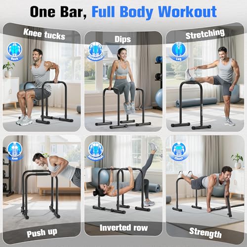 Sportsroyals Adjustable Dip Bar Station, Heavy Duty Parallette & Parallel Bars, 400LBS Stable Dip Stands for Home Gym, Calisthenics & Upper Body Workout Equipment - color: black-05