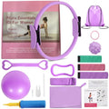 Pilates Ring Set with Resistance Bands– Anti-Slip Magic Circle Pilates Ring for Home Workouts, Full-Body Toning, Strength Training for Women 14PCS - color: Purple