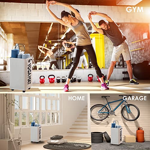 Caroeas Yoga Mat Storage Rack, Yoga Mat Holder Accessories, Home Gym Equipment Storage Yoga Mats, Women Men Workout Equipment Organization with Wheels - color: White/22'', size: 22'' Large