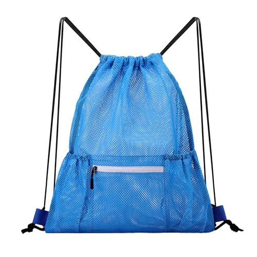Mesh Sports Drawstring Bag, Large Breathable Gym Sack for Boxing Gloves, Boxing Equipment, Shoes & Training Gear, Lightweight & Durable (Blue) - color: Blue