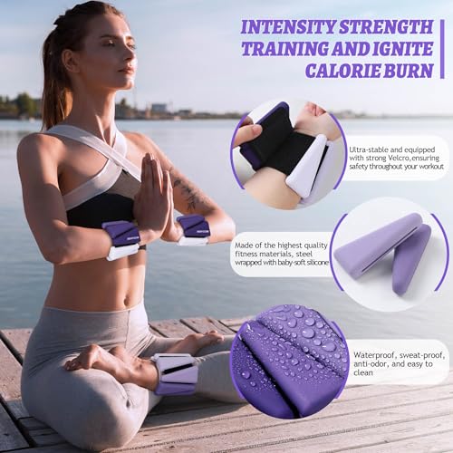 BECOJADDE Ankle Weights for Women Wrist Weights Set of 2 (1 lb/2 lb Each) Adjustable Arm Leg Weight for Womens Men Suitable for Walking Swimming Running Pilates Yoga Gym - color: Gradient Purple, size: 4lb Pair (2lb Each)