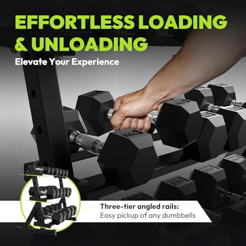 HANDBODE Rubber Coated Hex Dumbbell Set with Rack, 300-840 lb | Fixed Weights Sets with Heavy Duty Storage Stand, Multiple Weight Options Home Gym Equipment for Strength Training - style: 690 lb Set (15-70 lb) with Rack