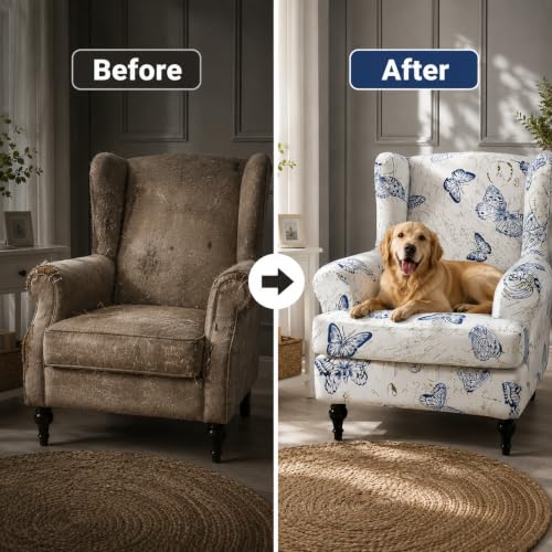 NILUOH Wingback Chair Slipcover 2 Pieces, Stretch Spandex Wingback Chair Covers Washable Slipcover for Wingback Armchairs Non-Slip Furniture Protector with Elastic Bottom for Living Room - color: 16