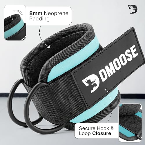 DMoose Ankle Strap for Cable Machine - One Size Fit with Premium Padding, Workout Kickback Ankle Cuffs, Ankle Bands for Working Out, Booty Workouts, Leg Extension, Hip Abductors & Lower Body Exercises - color: Cyan - Pair