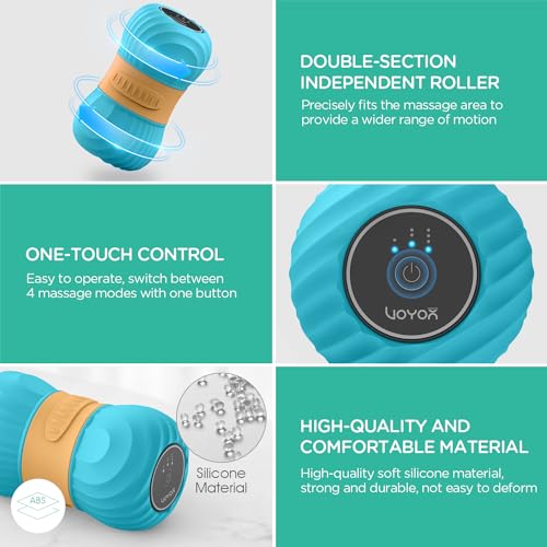 VOYOR-HEALTH Vibrating Peanut Massage Ball Roller, Electric Double Lacrosse Massage Ball with 4 Intensities for Muscle Pain Relief, Rechargeable Deep Tissue Massage, Yoga Sports Fitness MB300 (Blue) - color: Blue