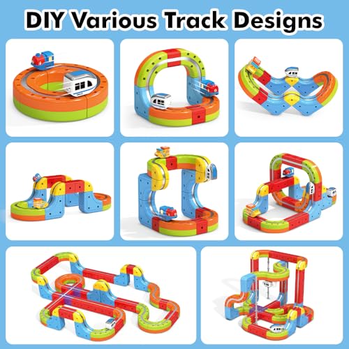 Electric Train Set, 3D Infinity Racer Train Tracks, DIY Toy Car Track, Modular Building Blocks Freely Assembled, STEM Learning Toy Fun Gifts for Kids Toddlers Boys & Girls (68pcs)