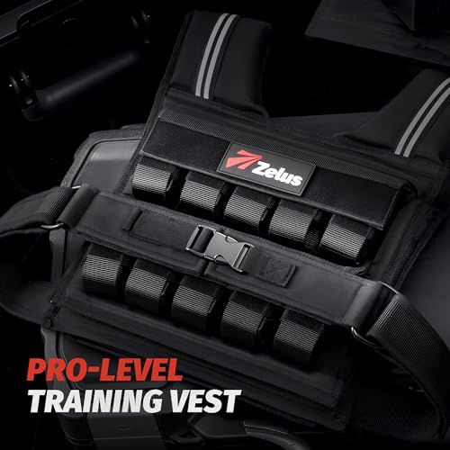 ZELUS Weighted Vest Men, 23lbs/36lbs/45lbs Adjustable Weight Vest with 10/16/20 removable Iron Weights and Reflective Strips, No-Bounce Design for Strength Training, Running, HIIT & Calisthenics - size: 45LB