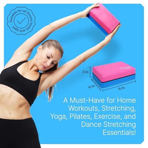 TTolbi Yoga Starter Kit - Yoga Blocks 2 Pack, Strap & 2 Knee Pad Cushions | Non-Slip EVA Foam Equipment for Stretching, Flexibility & Joint Comfort | Home Pilates Set for Beginners, Women & Men