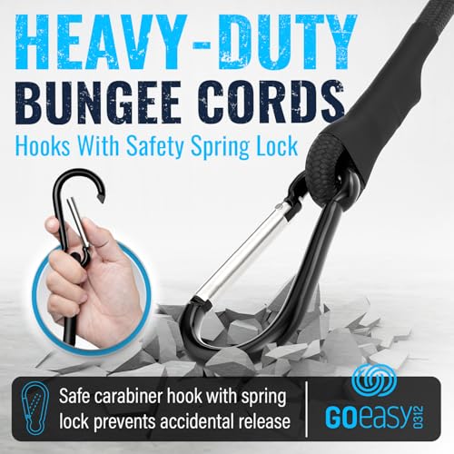 GOEASY0312 Heavy Duty Bungee Cords with Carabiner 12" 18" 24", 6PCS Black | 200 LBS Max Break Strength, UV Resistant, Locking Carabiner Hooks, Double-Braided Latex & Rubber - color: Black