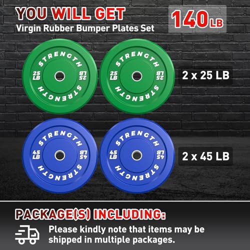 Rendpas Premium Color-Coded Rubber Bumper Plates Set - 2 Inch Olympic Weight Plates for Home Gym Cross and Strength Training - color: 140LB Set