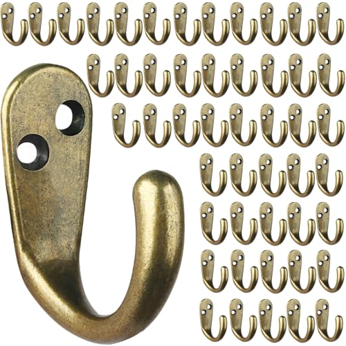IBosins 50PCS Coat Hooks Wall Mounted Single Prong Robe Hook for Hanging Towel Hooks with 100 Screws for Cup, Mug, Bags, Hat, Cap, Scarf, Pet leashes - color: 50 Pcs Antique Brass
