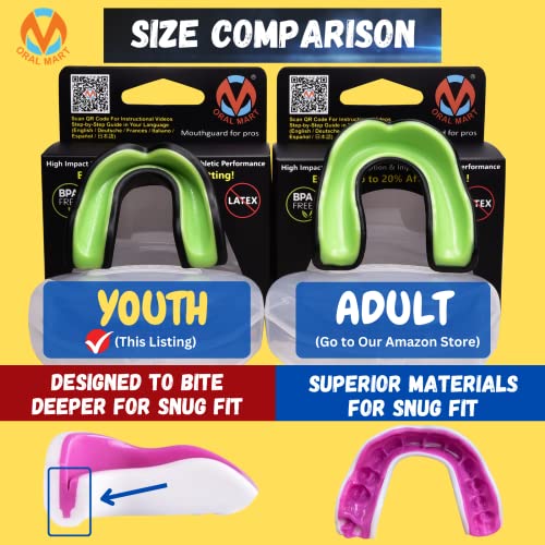 Oral Mart Youth Sports Mouth Guard for Kids (USA Flag, Fangs, 20+ Colors to Choose from) Mouthguard for Football, MMA, Karate, Boxing, Rugby, BJJ, Flag Football – /w Case (Youth, Strapless) - color: Black / Green