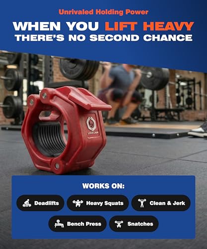 Lock-Jaw OLY 2 Barbell Collars Olympic Barbell Clamps 2 Pcs – Heavy Duty Bar Clamps for 2” & 50mm Olympic Bars – Secure Weight Bar Clamps for Strength Training & Home Gym Accessories – Quick Release - color: Red