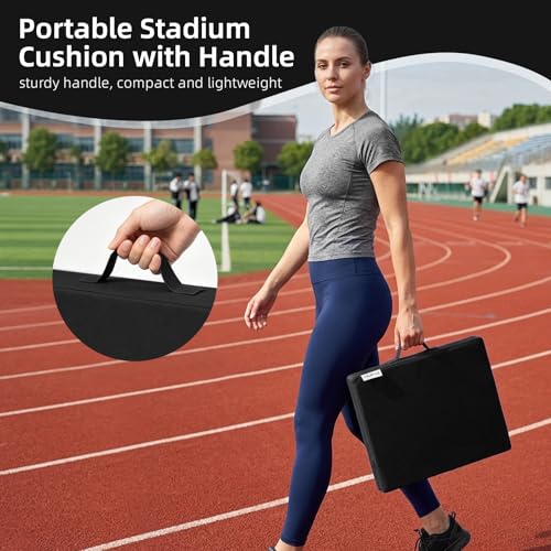 2 PCS Stadium Seat Cushions,Portable Waterproof Bleacher Pads with Handle,2.2" Foam Stadium Pads with 900D Oxford & Water-Repellent Lining for Indoor Outdoor Events - color: Black, size: 3.2''