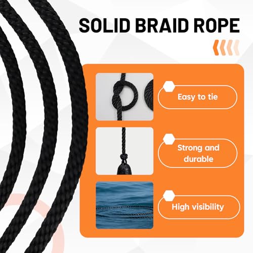 SDHUATUO 3/8 Inch Nylon Solid Braided Rope, 250FT Polyester Cord Black | 2420 lbs, UV Resistant & Wearproof, Soft Flexible Rope for Swings, Camping Tent, Flagpole, Outdoor Twine, Dog Leashes - color: Black, size: 3/8''-250ft