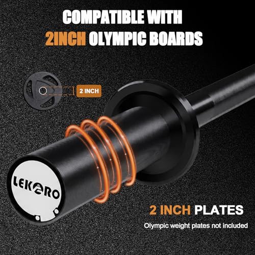 Olympic Barbell Bar 4FT, 350LB Straight Weight Lifting Bar, Fits 2-Inch Olympic Plates, Rotating Sleeves, 2 Spring Collars, Knurled Strength Training Bar for Home Gym - color: Black Barbell